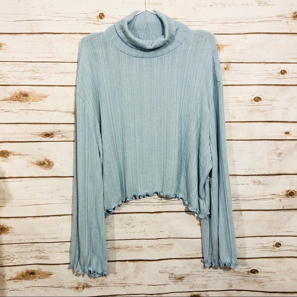 Abound Lettuce Edge Turtleneck Top Light Blue - Picture 2 of 6